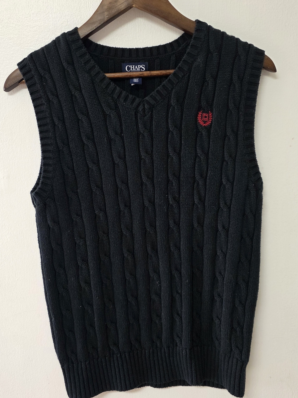 Chaps Men's Black Cable-Knit V-Neck Sweater Vest